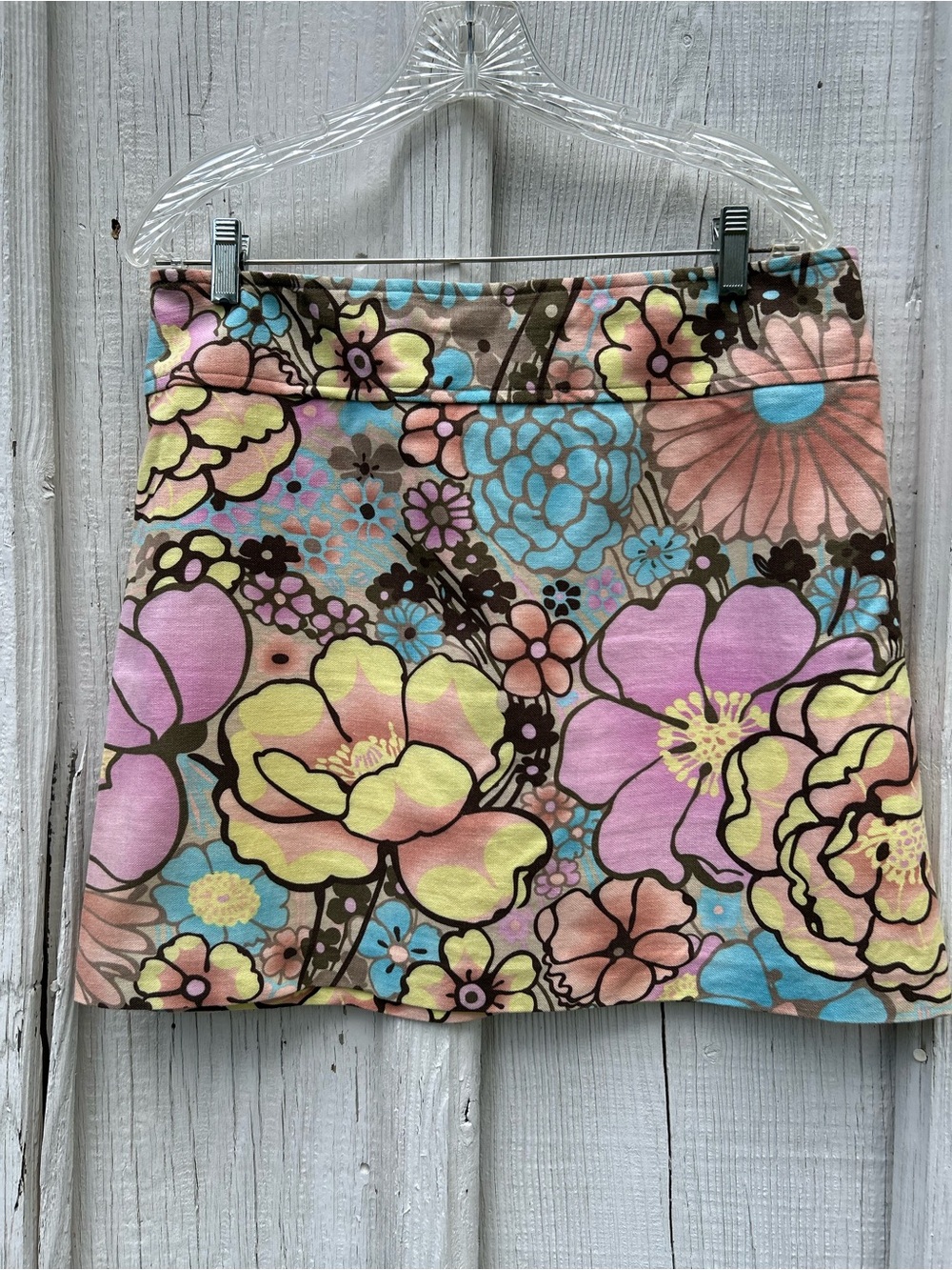 Ideology Y2K Retro Floral Mini Skirt Linen Blend Size 12 Boho 70s Coquette